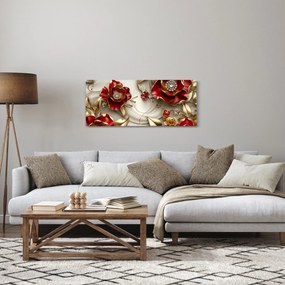 Obraz - 3D Červeno-zlaté kvety (120x50 cm)