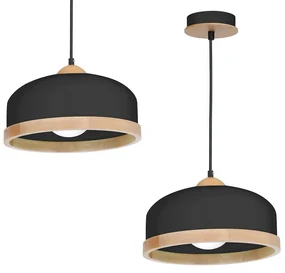 Závesné svietidlo Studio, 1x drevené/čierne kovové tienidlo, (fi 32cm), b/br