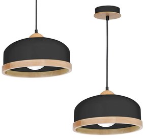 Závesné svietidlo Studio, 1x drevené/čierne kovové tienidlo, (fi 32cm), b/br