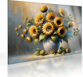 Sklenený obraz – Váza so slnečnicami (70x50 cm)