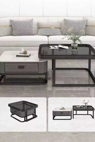 LuxuryForm DESIGN Konferenčný stolík ARAGON 70 × 70 / 60 × 60 cm – sivý / sivý mramor (set 2 ks)