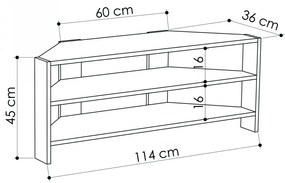 Rohový TV stolík Thales Corner 114 cm dub