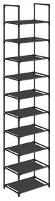 Botník, 10 políc, čierny, 173x33x33cm