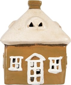 Hnedý keramický svietnik na čajovú sviečku domček Village - 12*9*14 cm