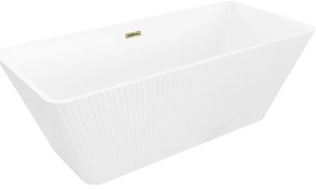 Mexen Tava, voľne stojaca ryhovaná vaňa 170 x 75 cm, biela lesklá, zlatý lesklý prepad, 52851707500-50