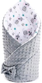 Obojstranná Zavinovačka z Minky 75x75 cm teddy sivá modré hviezdičky tyrkysové