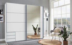 Šatníková skriňa so zrkadlom Emden, 225 cm, biela