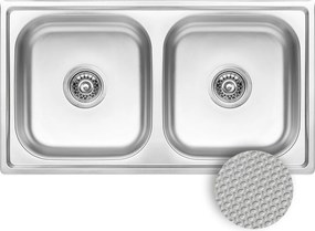 Kuchinox Standard, 2-komorový nerezový drez 780x430x195 mm, drážkovaný dekor, oceľová, LAV-SKS_320T