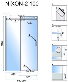 Rea - NIXON posuvné sprchové dvere, ľavé, chróm, 100 x 190 cm,  REA-K5012