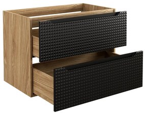 Závěsná umyvadlová skříňka Luxor Black s deskou 80 cm černá/dub olejovaný