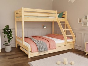 Poschodová posteľ z dreva ARARAT pre 3 osoby 90x200 cm, 140x200 cm