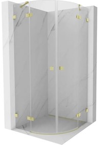 Mexen Lunar, polkruhový výklopný sprchový kút 90 x 90 cm, 8mm číre sklo, zlatý matný profil, 833-090L-090P-55-00
