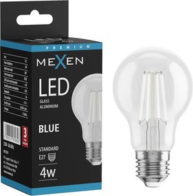 Mexen Vintis, LED filamentová žiarovka E27, A60, 4 W, modrá, číra, L150-E27-04XX-47