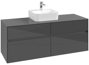 VILLEROY &amp; BOCH Collaro závesná skrinka pod umývadlo na dosku (umývadlo v strede), 4 zásuvky, 1400 x 500 x 548 mm, Glossy Grey, C10000FP