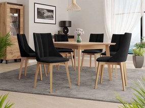 Rozkladací stôl Botiler 140x80 so 6 stoličkami ST97 07, Farby: natura, Farby: čierny, Potah: Magic Velvet 2258