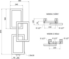 Mexen Grid, dekoratívny kúpeľňový radiátor 870 x 360 mm, 209 W, čierna, W215-0870-360-00-70