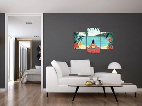 Obraz - Jogínka na pláži (90x60 cm)