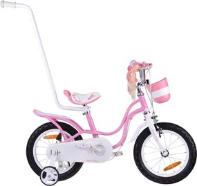 RoyalBaby detský bicykel 14 palcov Little Swan s košíkom a bočnými kolieskami RB14-18 ružový