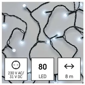Světelný LED řetěz Cherry s časovačem 8 m studená bílá