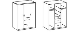 Šatníková  skriňa bez zrkadla Click, 135 cm, biela/doskový dub