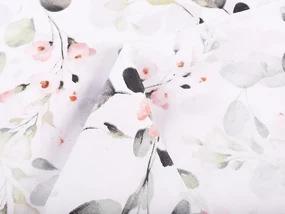 Biante Detský bavlnený záves Sandra SA-288 Eukalyptus s ružovými kvetmi na bielom 150x230 cm