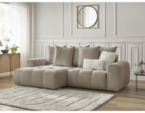 Béžová ženilková rozkladacia/s úložným priestorom rohová pohovka (ľavý roh/s leňoškou) Roxelane – Bobochic Paris