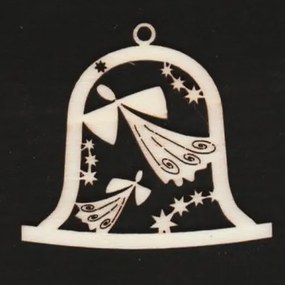 AMADEA Drevená ozdoba zvonček s anjelmi 6 cm