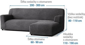 Bielastické poťahy MOSAICO tmavosivé sedačka s otomanom vpravo (š. 170 - 300 cm)