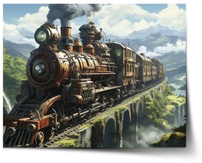 Sablio Plagát Parná lokomotíva na viadukte - 60x40 cm