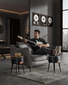 Taburetka s úložným priestorom a stolíkom, 44,4x32cm, čierna