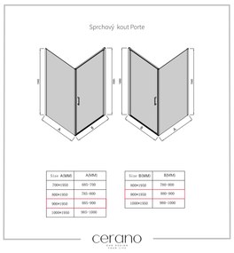 Cerano Porte, 1-krídlový sprchovací kút 90x90 cm, 8mm číre sklo, čierny profil, CER-CER-413579