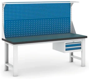 Pracovný stôl do dielne GB s nadstavbou a závesným boxom na náradie, 2100 mm