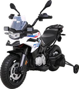 Ramiz BMW F850 GS Detský motocykel na batérie biely + asistenčné kolesá + LED audio + pomalý štart + EVA