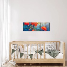 Obraz - Oranžové kvety (s hodinami) (90x30 cm)