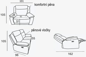 Kožené kreslo CONTINENTAL s elektrickou funkciou relax 1P, elektrické, zelená (green 321)