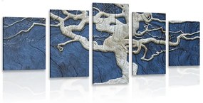 5-dielny obraz abstraktný strom na dreve s modrým kontrastom - 100x50