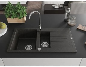 Mexen Matias - drez granitový 90,0x50,5cm, 1,5-komorový, čierna-zlatá, 6502901505-75