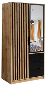 Skriňa Bali D2 lux čierna/wotan/zrkadlo