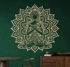 Drevená mandala joga žena – 3D obraz na stenu do obývačky | SENTOP PR0511