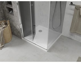 Mexen Lima, sprchový kút so skladacími dverami 80 (dvere) x 80 (stena) cm, 6mm šedé sklo, chrómový profil + slim sprchová vanička biela + chrómový sifón, 856-080-070-01-40-4010