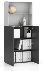 PLAN Kancelárska policová skriňa 2-dverová SEGMENT, uzamykateľná, 4 police, 840 x 370 x 1880 mm, biela / grafitová