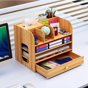 DIY zakladač na A4 dokumenty, písacie potreby a vreckovky so zásuvkou tmavé drevo B3S Tmavé drevo