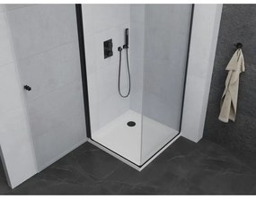 Mexen Pretoria, sprchovací kút 80 (dvere) x 80 (stena) cm, 6mm číre sklo, čierny profil + biela sprchová vanička, 852-080-080-70-00-4010B