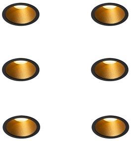 Sada 6 moderných zapustených bodových svietidiel čiernych so zlatom GU10 35mm IP44 - Dept
