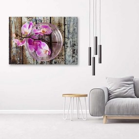 Obraz na plátně Orchidej Květiny Dřevěné lázně - 100x70 cm