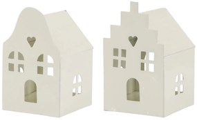 Set 2ks krémový antik svietnik domček na čajovú sviečku - 6*6*10 cm