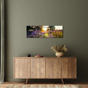 Obraz poľa levanduľou (s hodinami) (90x30 cm)