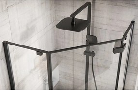 Päťuholníkový sprchovací kút REA DIAMOND 90x90 cm, čierny matný/transparent + vanička Diamond čierna