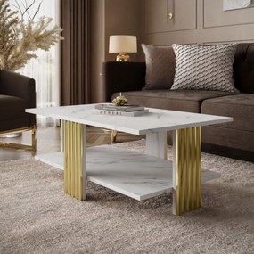 KONFERENČNÝ STOLÍK CHARLES BIELY MRAMOR + ZLATÝ