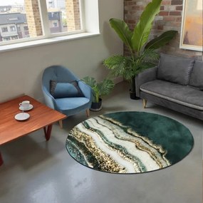 Protišmykový koberec NOVO mramor / zelený / zlatý kruh